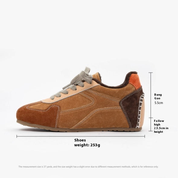 Sunset Forest Deconstruction Retro German Training Shoes Women's Shoes With Hidden Heels Genuine Leather 2025 Spring New Cortez Casual