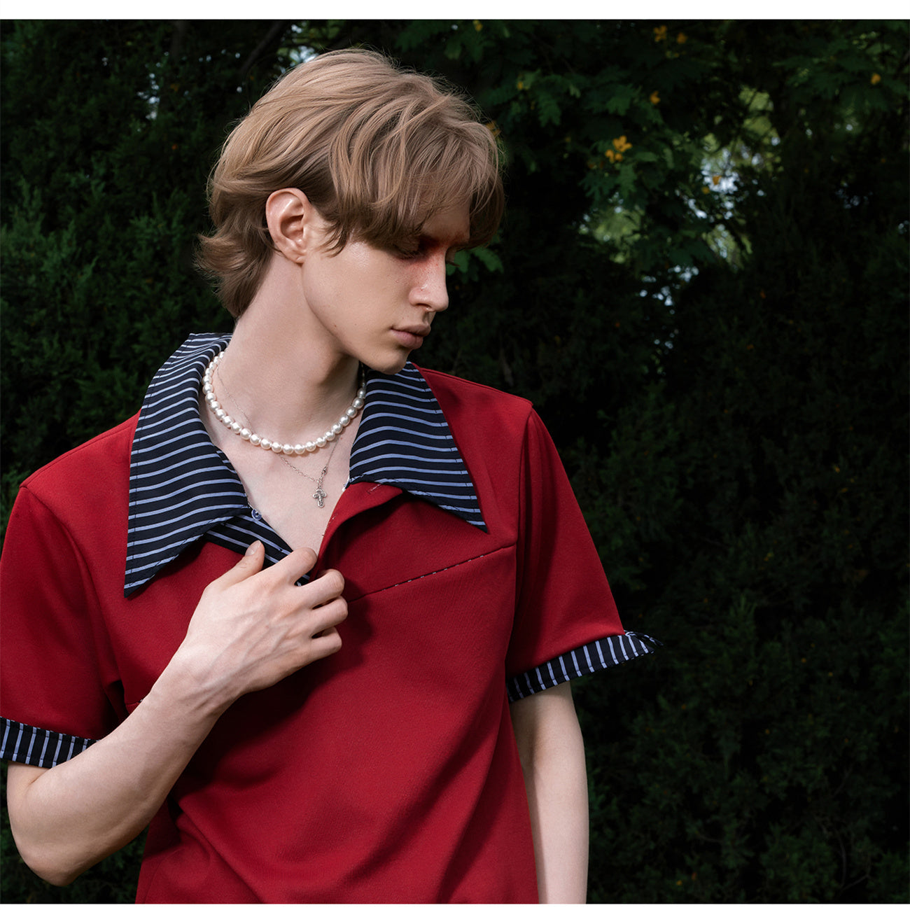 Women's Loose Striped Versatile Fake Two Piece T-shirt Short Sleeved