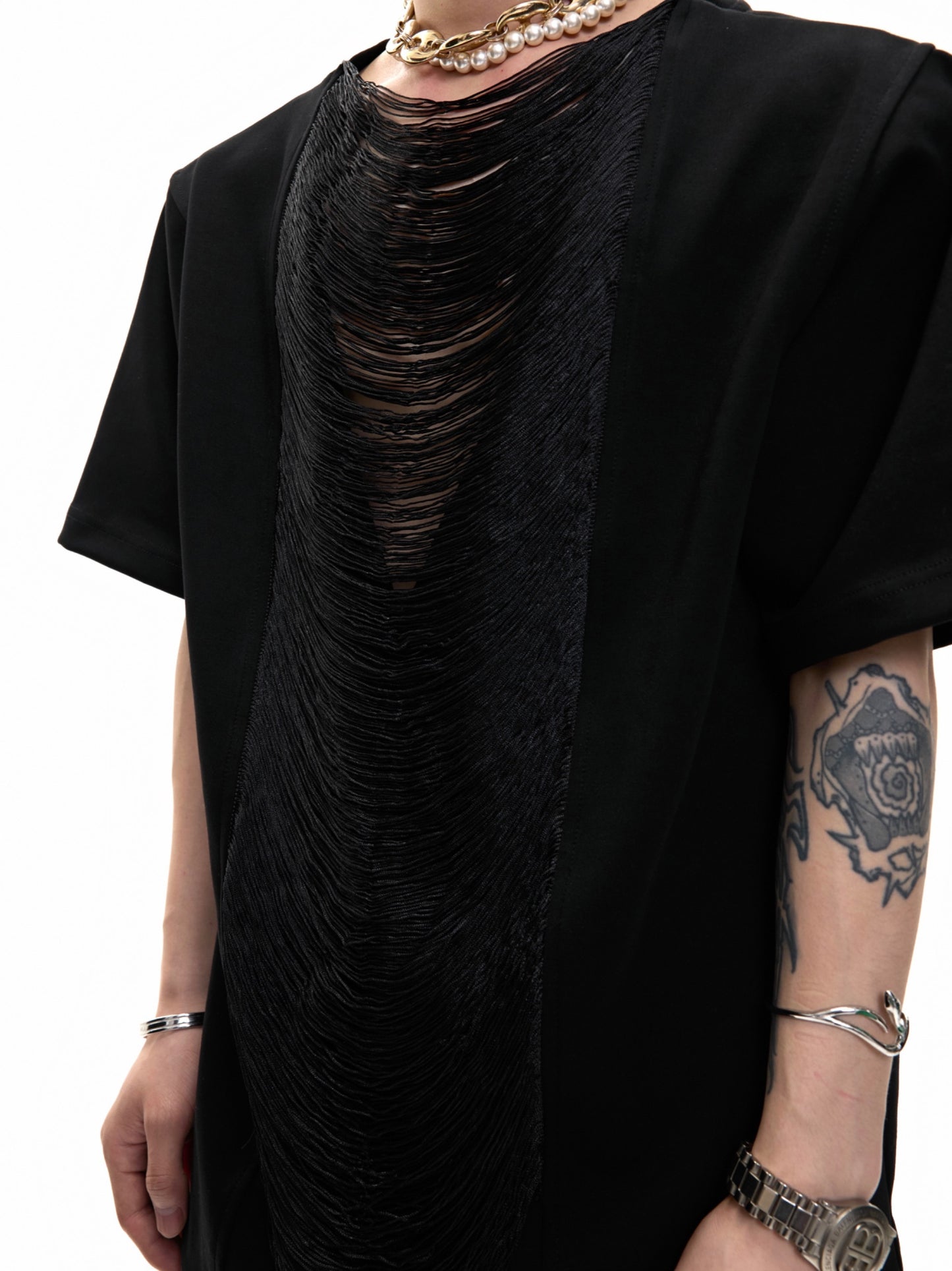 Hollow Out V-neck Short Sleeve Expensive High-end T-shirt Loose