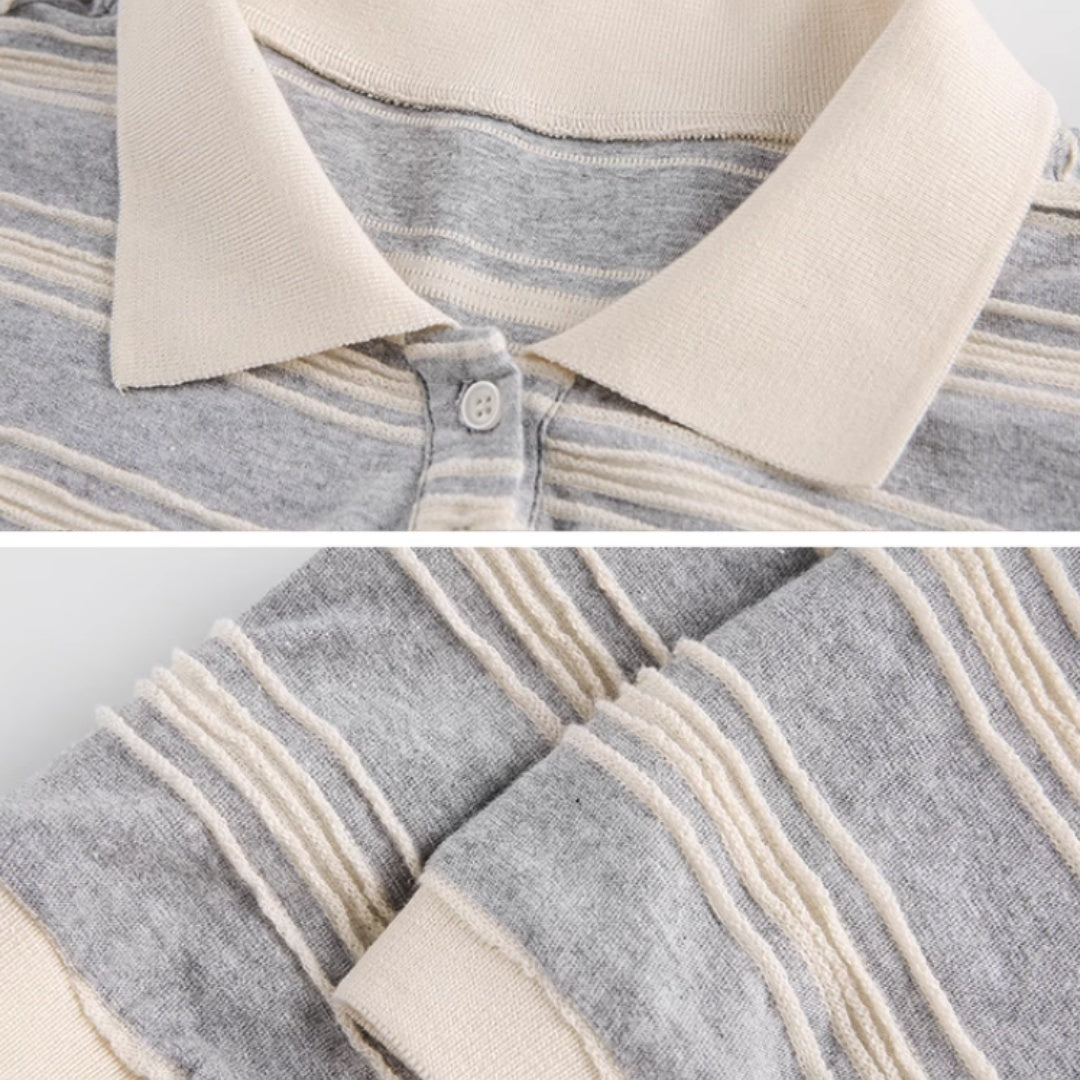 Collar 3D Striped Loose Lazy Sloping Shoulder Top