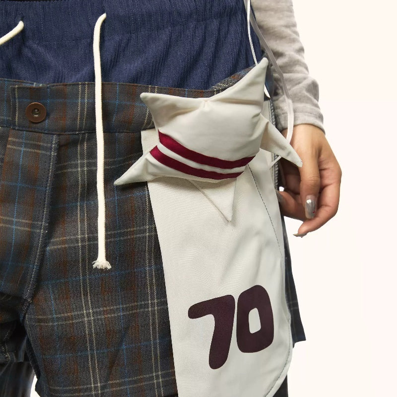 Retro Plaid Fake Two-piece Patch Pants For Women Summer