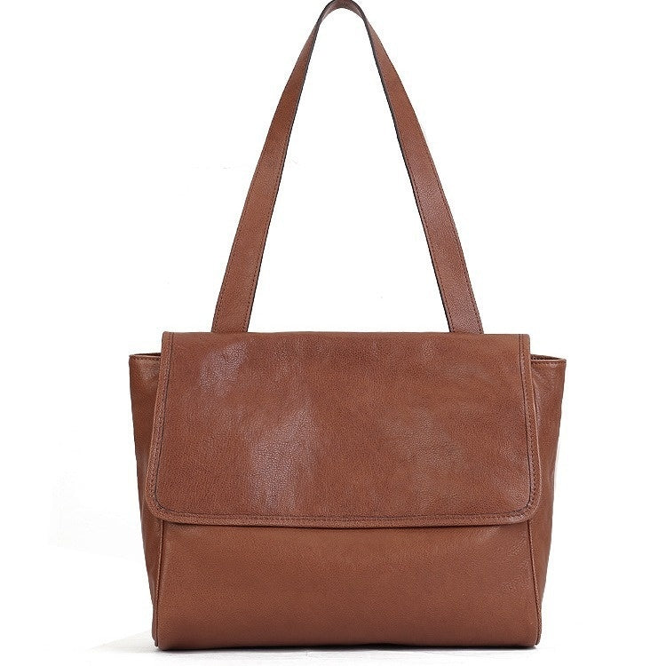Solid Color Cowhide Tote Bag Simple Commute Shoulder Messenger Bag For Women