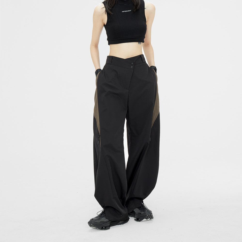 Ladies Main Line Oblique Waist Splicing Texture Wide Legs Close Feet