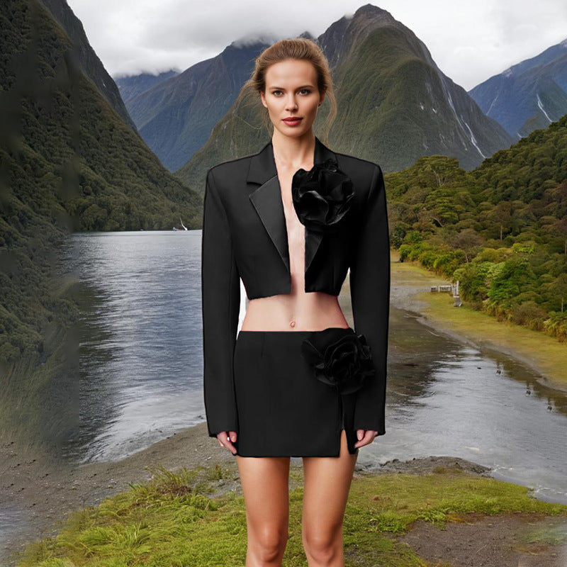 Autumn New High-grade V-neck Three-dimensional Flowers Suit