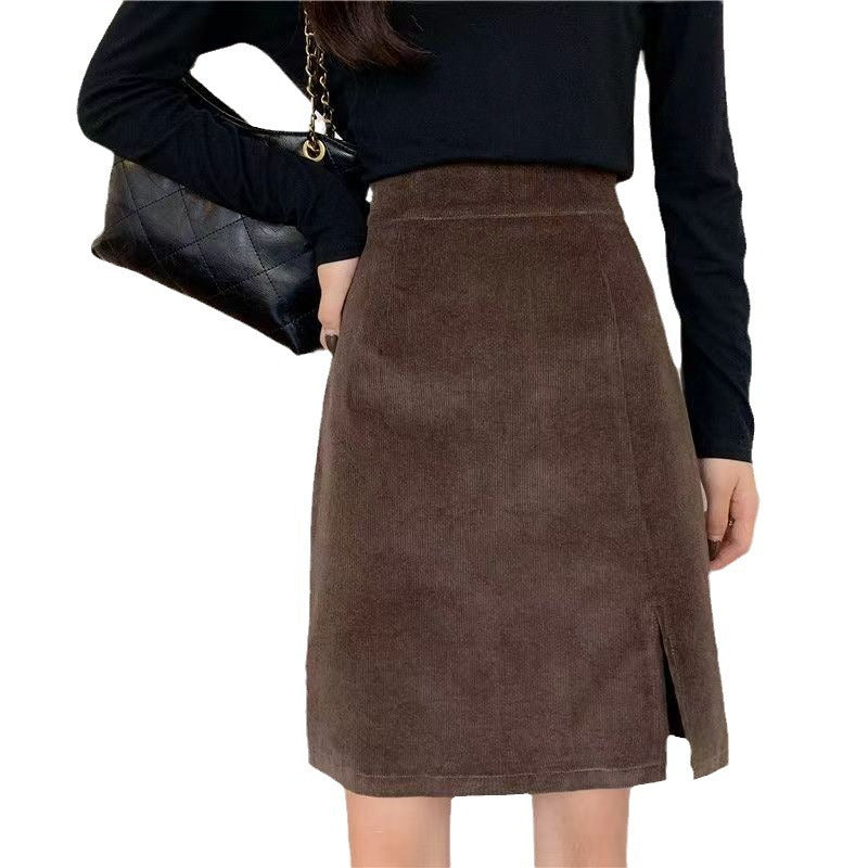 Preppy Style Slim-fit Corduroy Skirt