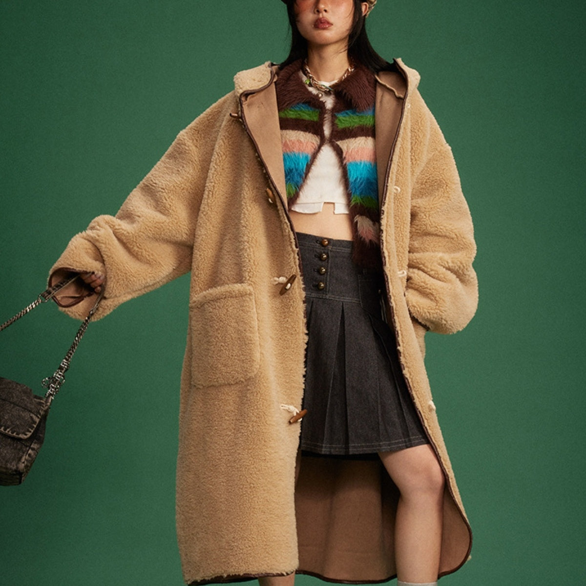 Winter Retro Long Hooded Berber Fleece Coat