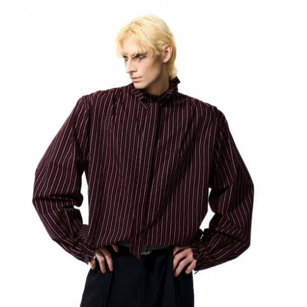 French Style Vintage Vertical Stripes Long Sleeve Tie Shirt