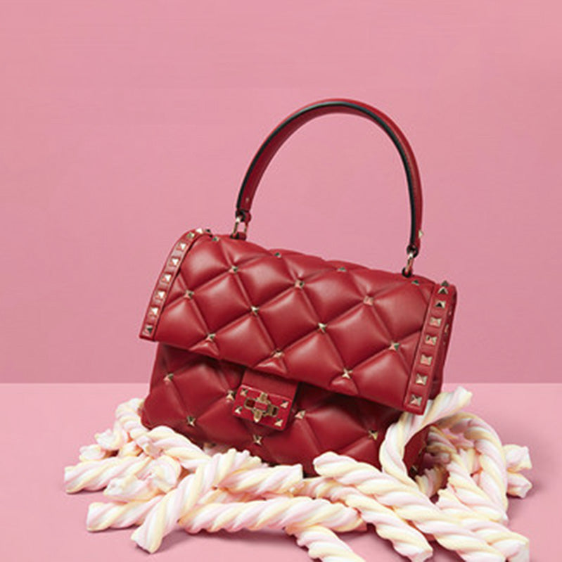 Quilted Stud Leather Top-Handle Bag