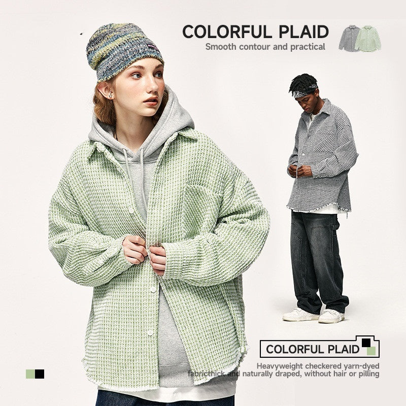 Plaid Shirt Coat Autumn And Winter High Street Loose Raw Hem