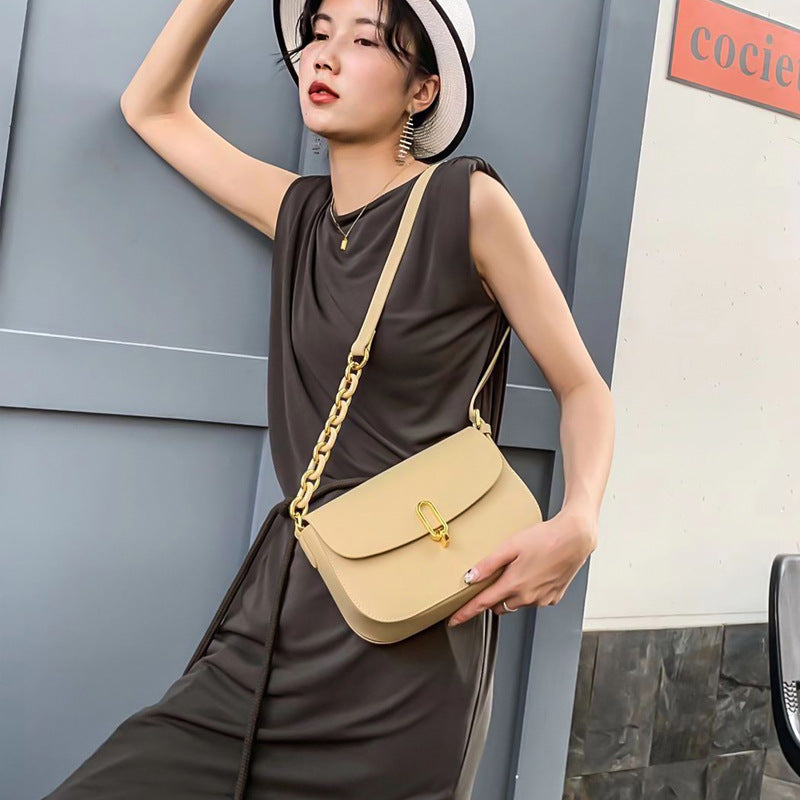 Women's Fashion Simple Locking Shoulder Crossbody Bag