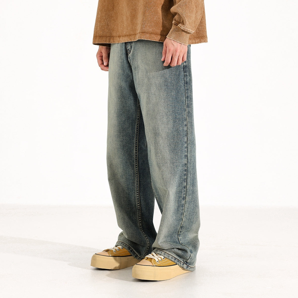 Washed Worn Jeans Men's Loose Wide-leg Pants