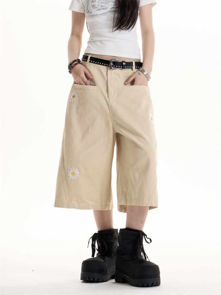 American Hot Girl Embroidered Casual Shorts