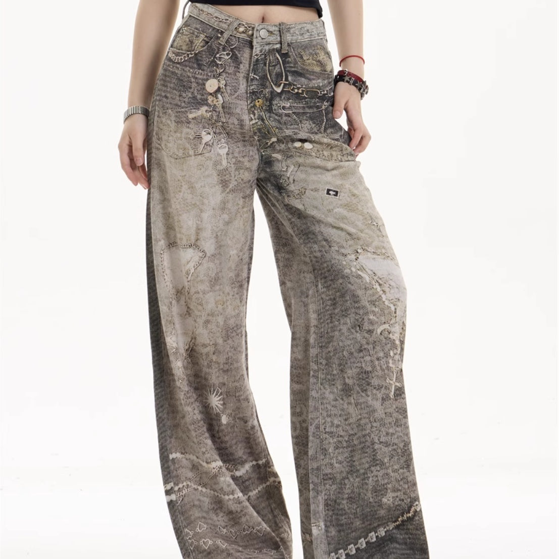 Retro Washed Worn Jeans Loose Straight Wide-leg Pants