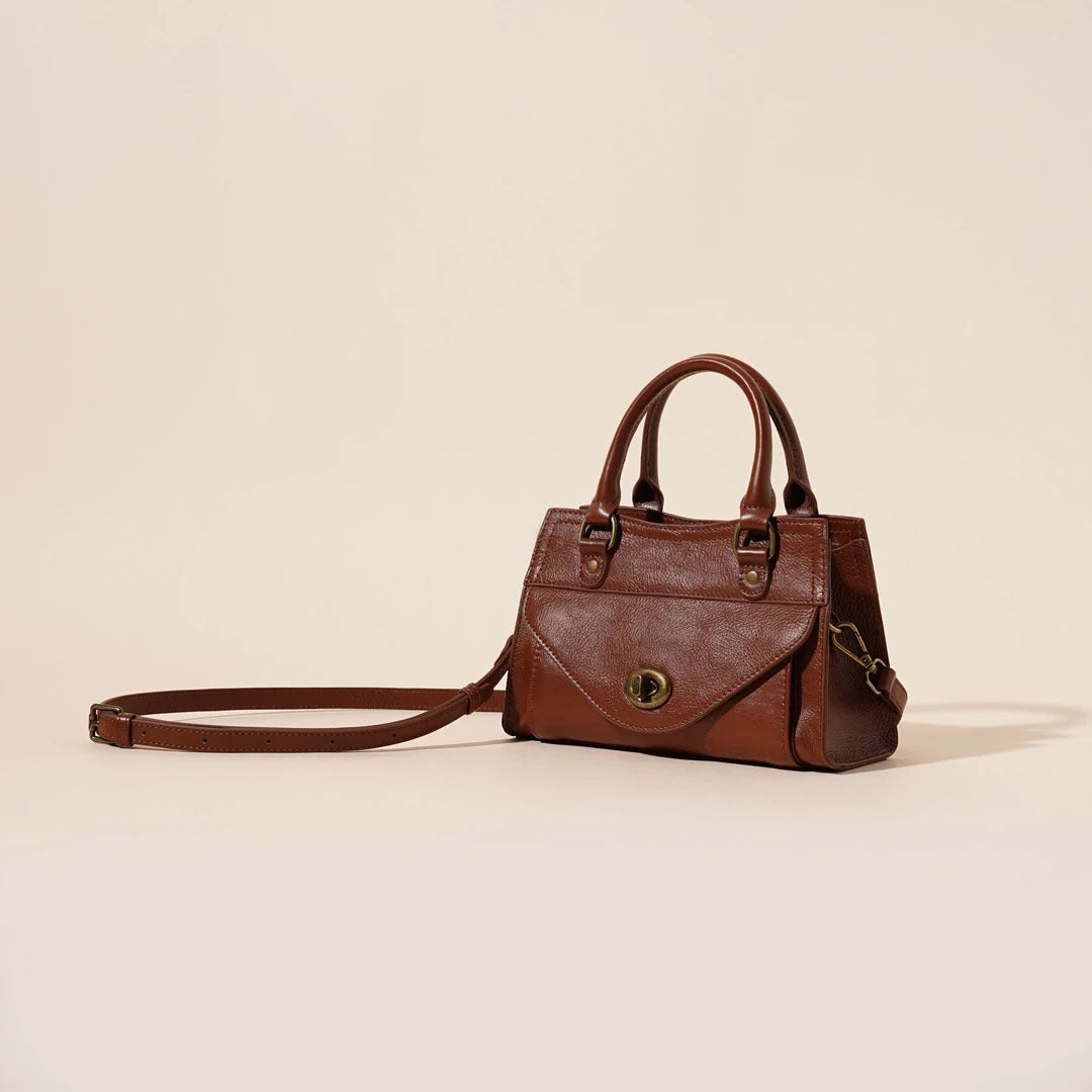 Structured Mini Satchel in First-Layer Cowhide Leather