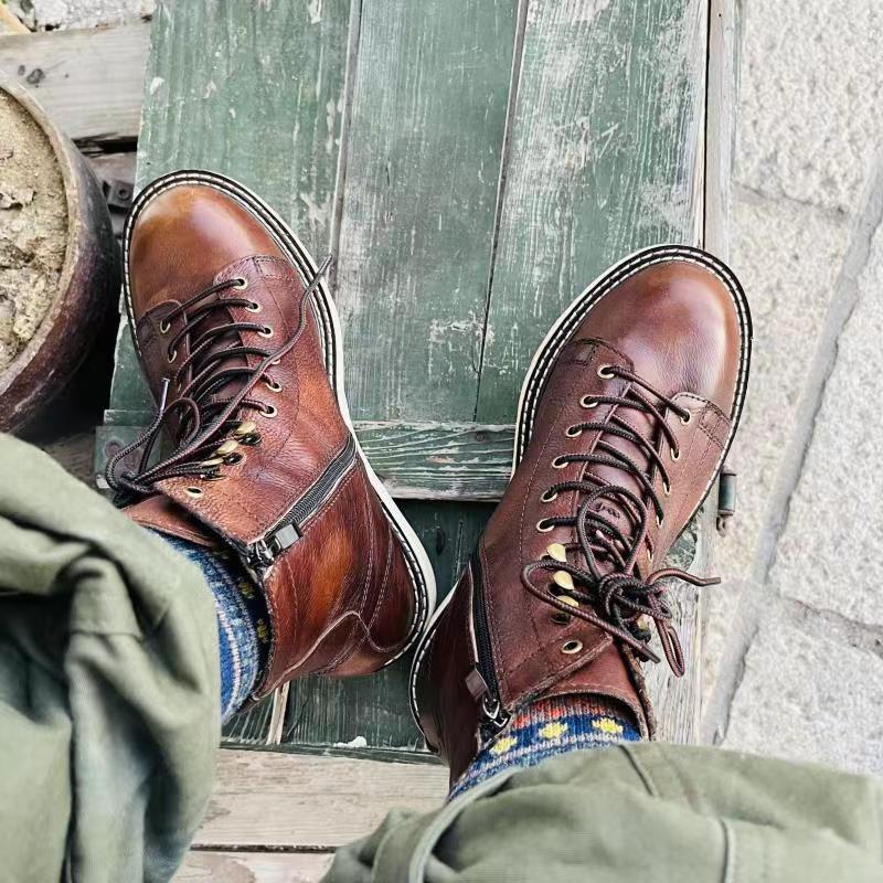 British Style Plus Velvet Leather Mid-top High-top Leather Boots