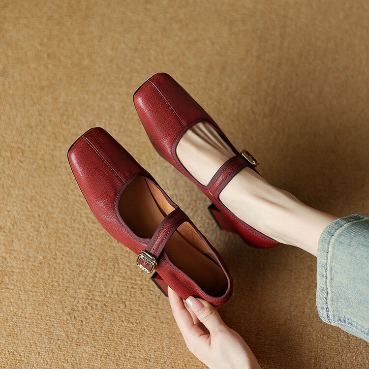 Structured Leather Mary Jane with Balanced Block Heel