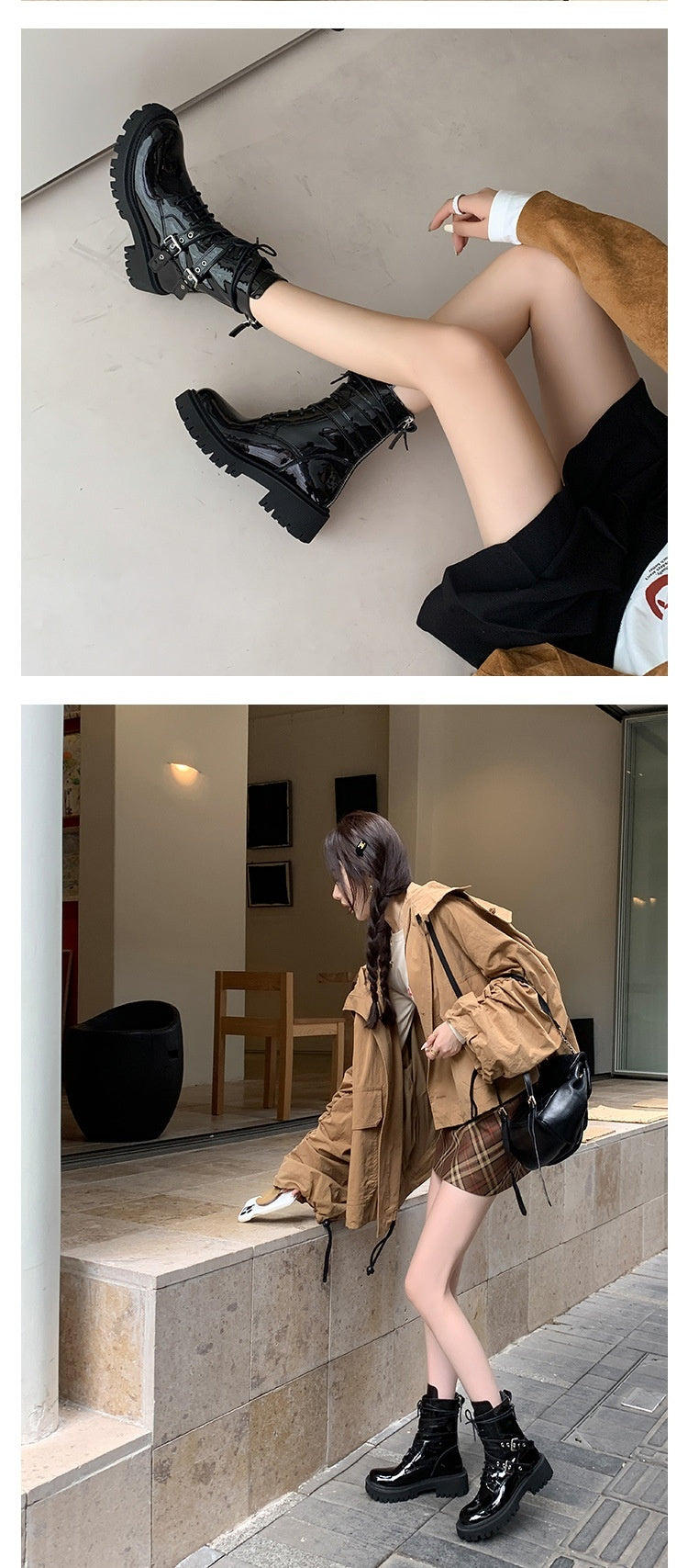 French British Style Thick Bottom Small Motorcycle Boots