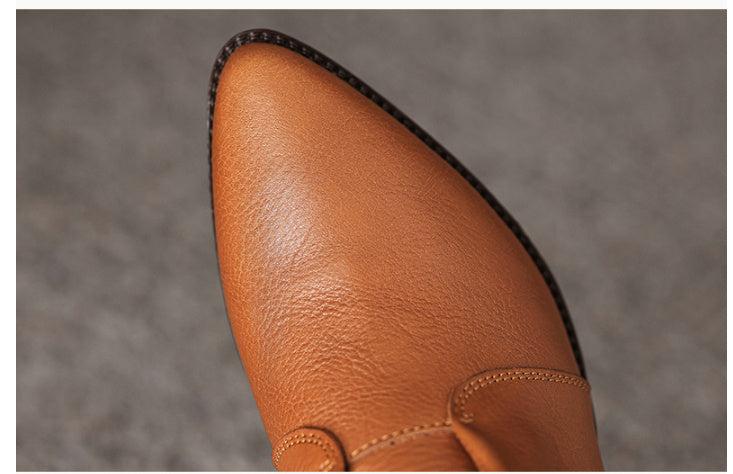 Pointed-toe Lace Chunky Heel Mid Heel Cowhide Martin Boots