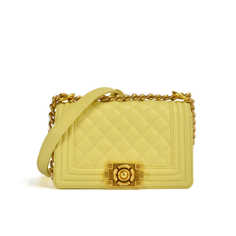 Quilted Flap Shoulder Bag in First-Layer Cowhide