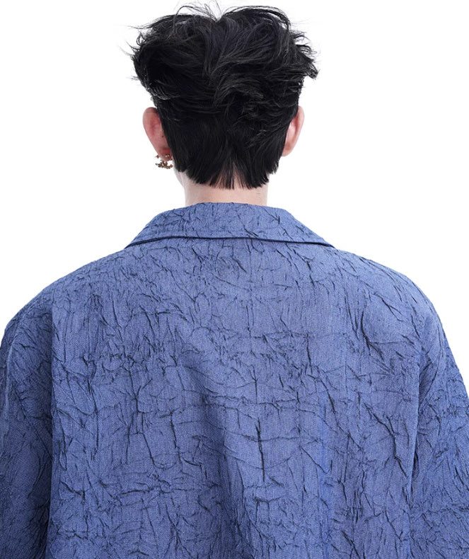 Niche Design Pleated Textured Short Shirt Men's Tops