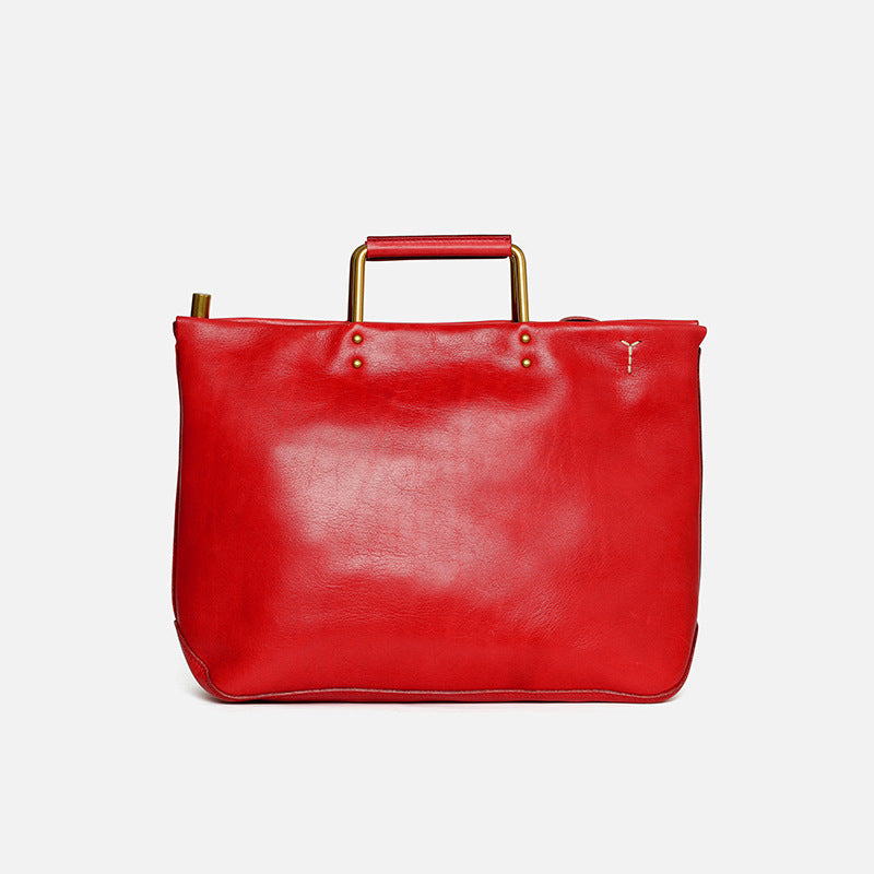 First-Layer Cowhide Structured Carry Tote