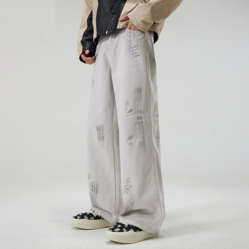 American Street Hip Hop Tie-dyed Washed Jeans Men