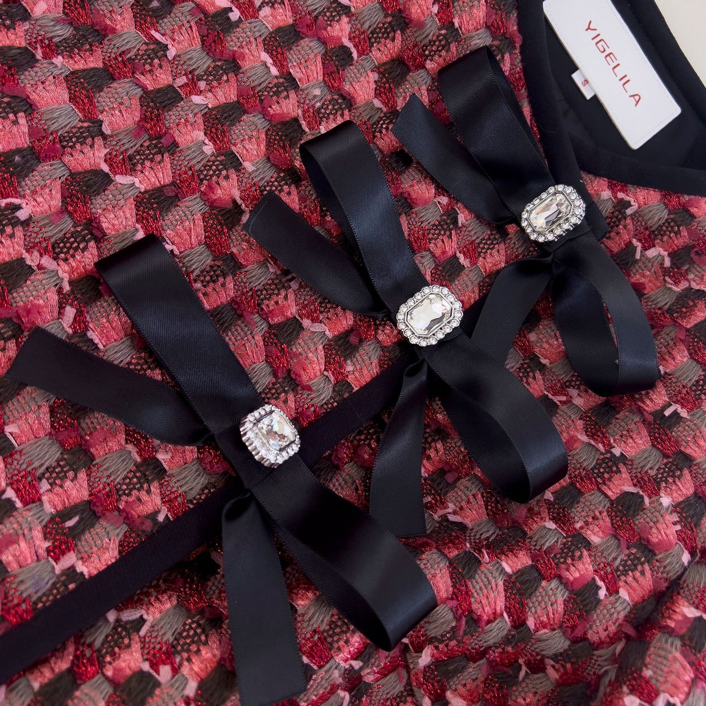 Red Tweed Long Sleeve Top Coat With Short Skirt