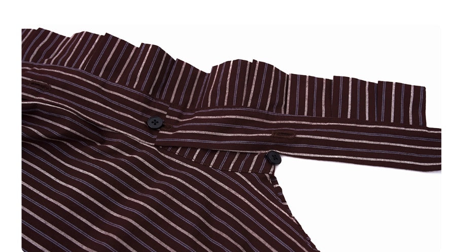 French Style Vintage Vertical Stripes Long Sleeve Tie Shirt