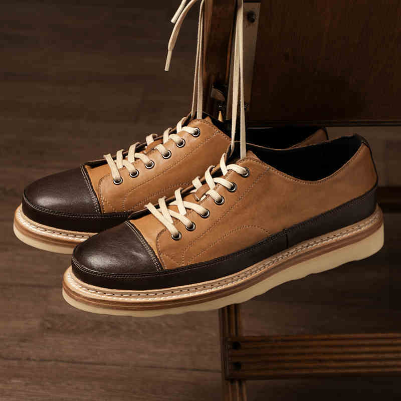 Vintage Vintage Handmade Board Shoes Genuine Leather Platform Casual Shoes