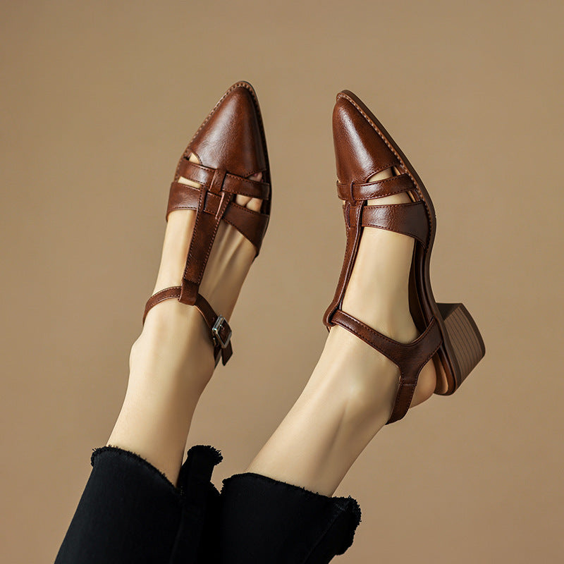 French Retro Roman Closed Toe Sandals For Women