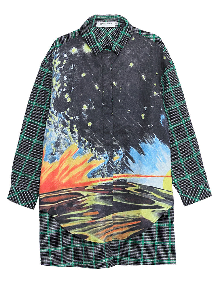 Women's Lapel Printed Designer Mid-length Shirt