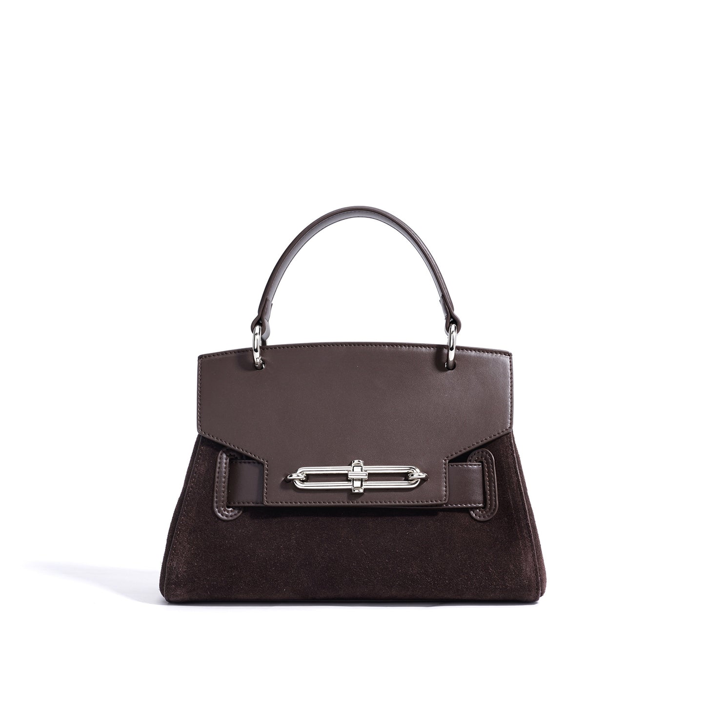 Structured Top-Handle Bag in Matte Cowhide with Suede Panel