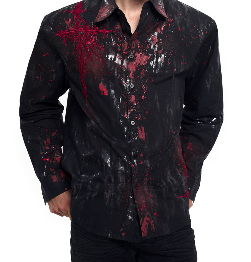 Early Autumn Niche Gothic Embroidered Padded Shoulder Shirt