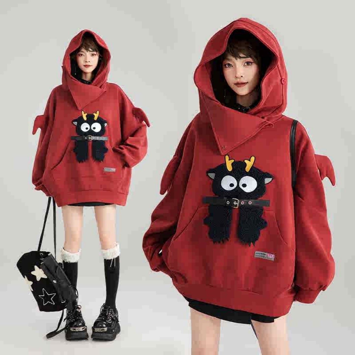 Girl Like Cartoon Embroidered Hooded Sweatshirt For Women