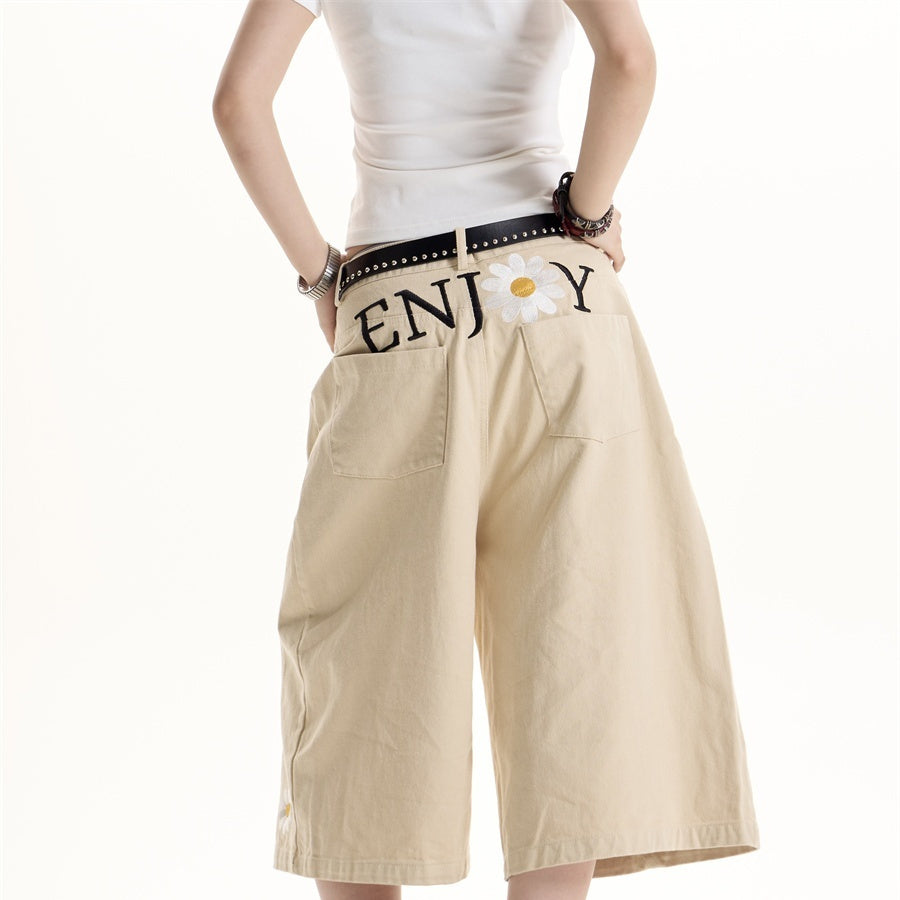 American Hot Girl Embroidered Casual Shorts