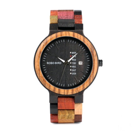 Casual wooden watch men's  & women's watch week calendar garden unique quartz watch