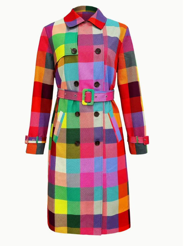 Women's Colorful Checkered Printed Windbreaker