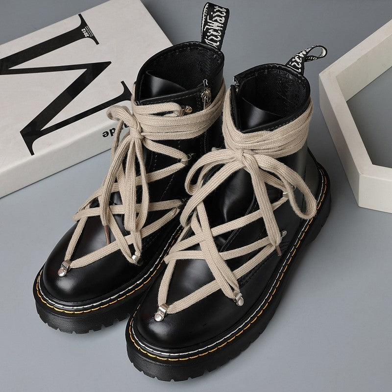 Pentagram Cross Straps Side Zipper Thick-soled Boots