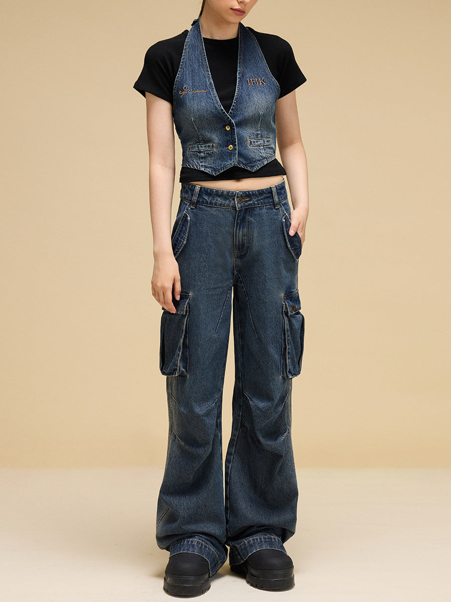 Heavy Industry Loose Wide-leg Denim Overalls