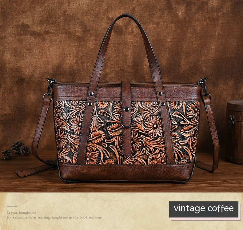 First Layer Cowhide Skeleton-skin Hand Carved Bag