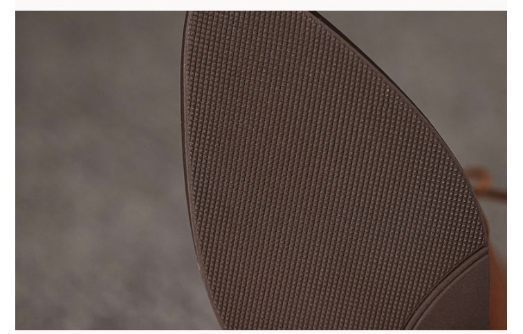 Pointed-toe Lace Chunky Heel Mid Heel Cowhide Martin Boots