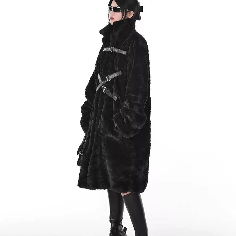 Dark Style Imitation Fur Plush Coat Women's Mid-length