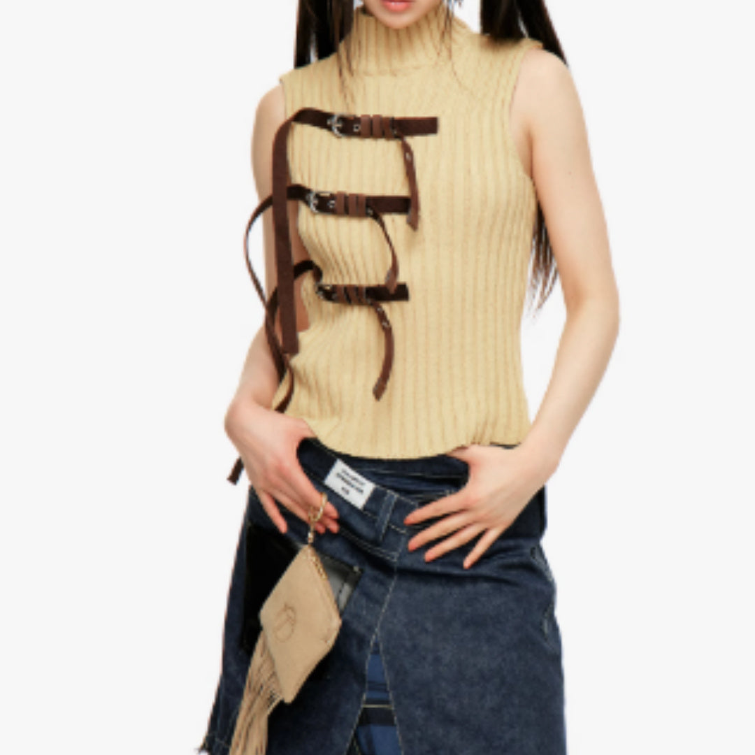 Splicing Irregular Half Skirt, Women's Fringed Twill Mid Skirt