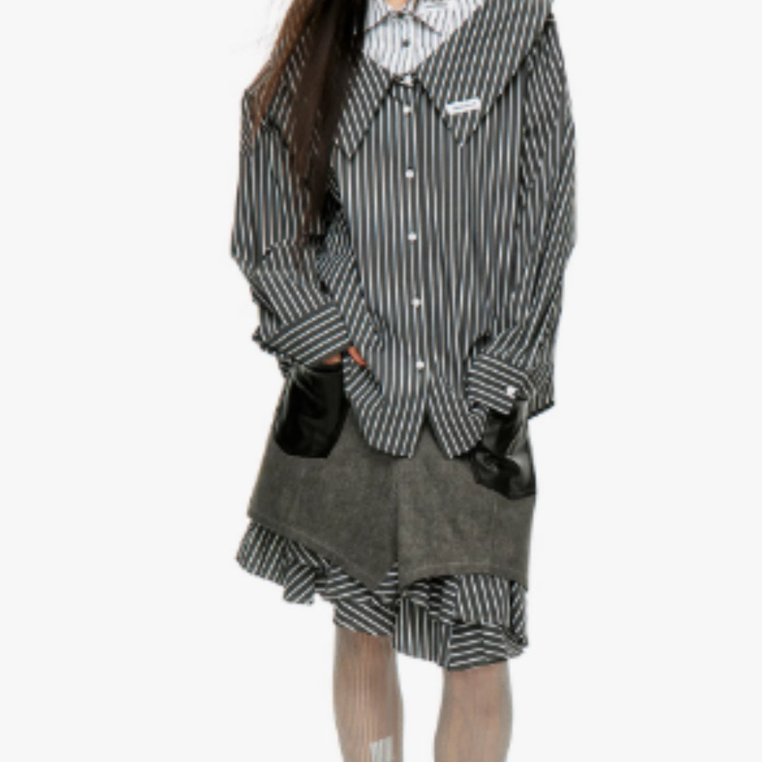 Splicing Irregular Half Skirt, Women's Fringed Twill Mid Skirt