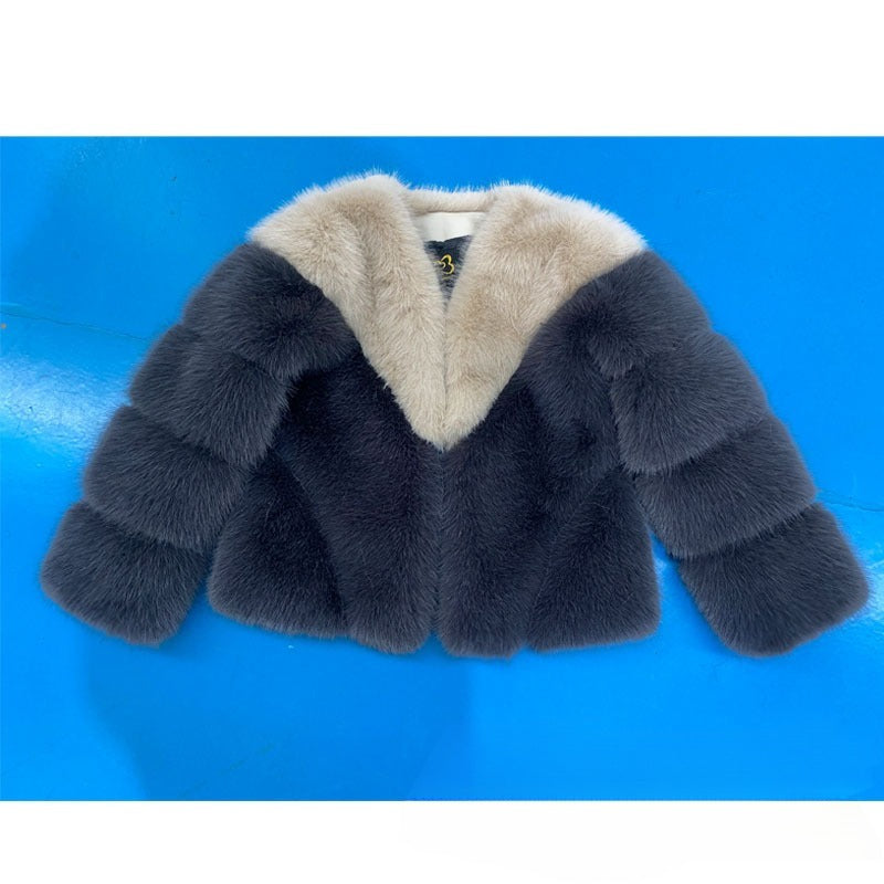 Color Matching Korean Casual Fox Fur Overcoat