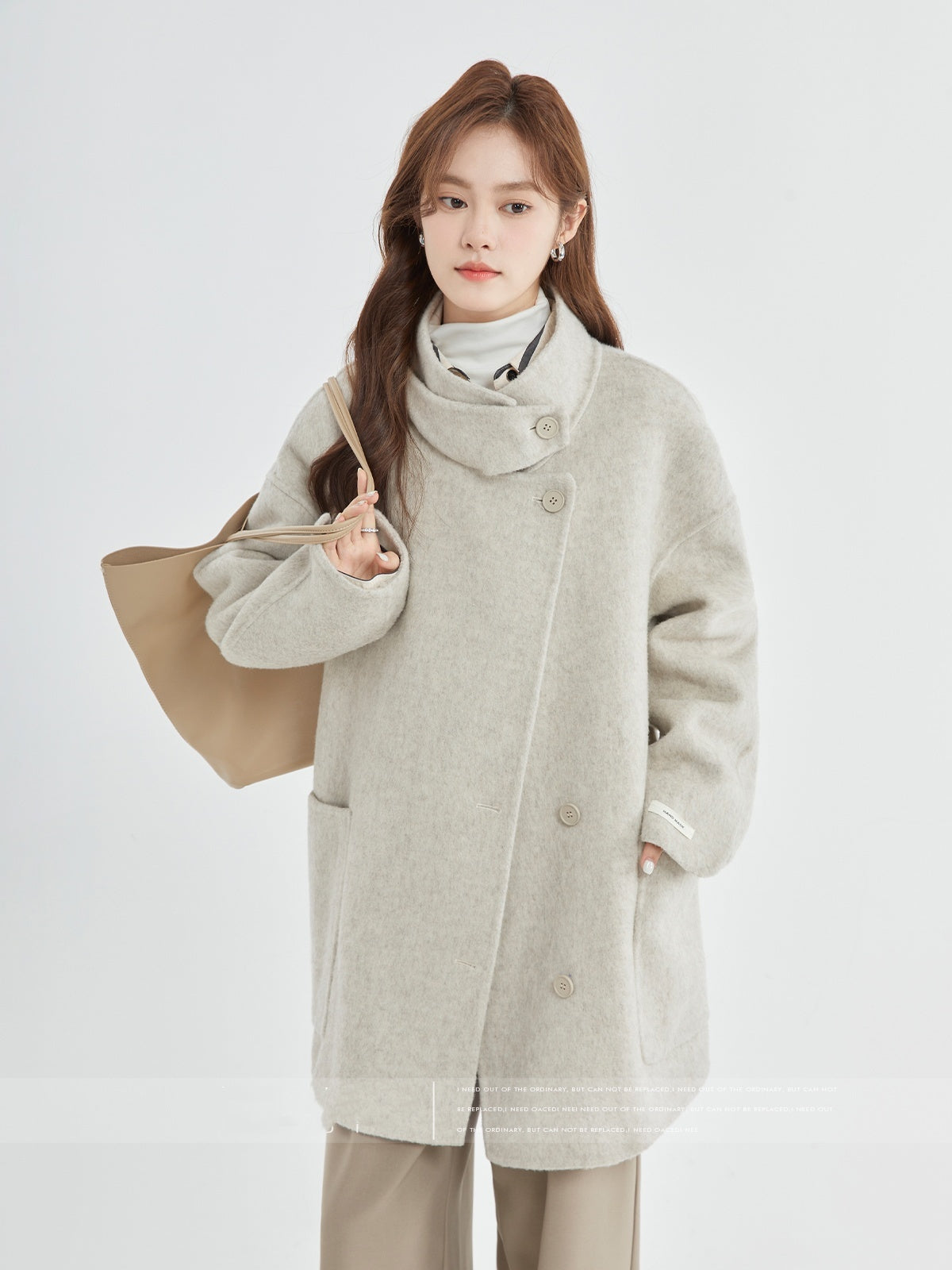 Stand Collar Loose Woolen Female Reversible Cashmere Coat