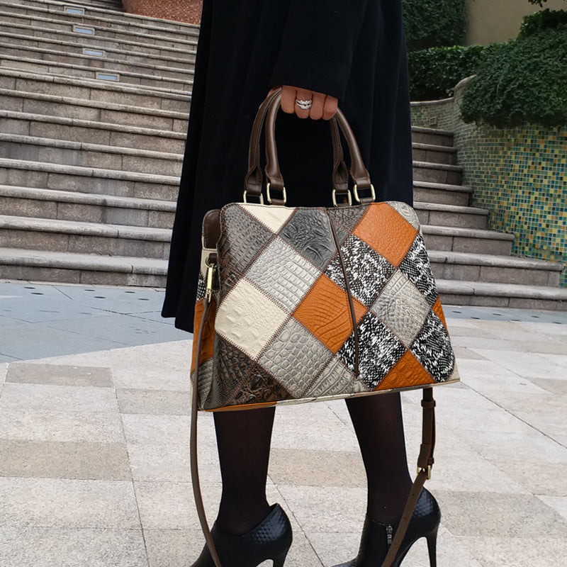 Geometric Patchwork Structured Tote