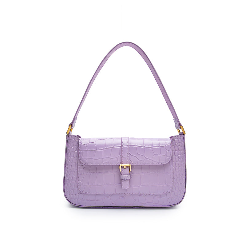 French Trapezoid Crocodile Leather Shoulder Bag