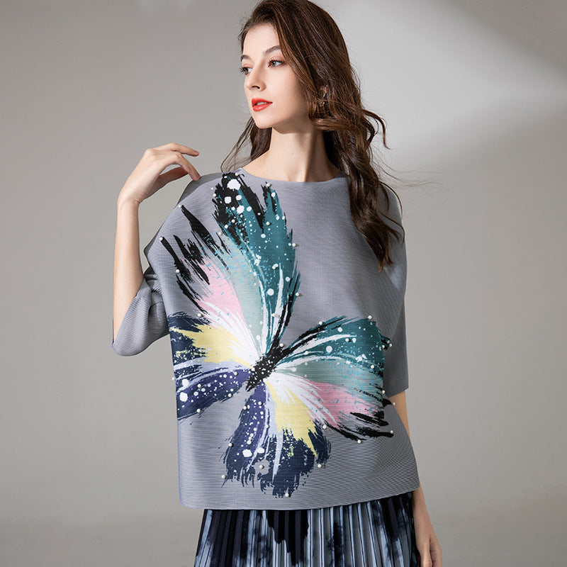 Women's  Butterfly Print Top Casual Loose T-Shirt