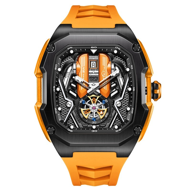 Men's High-grade Tonneau Three-Dimensional Hollow Waterproof Luminous Quartz Watch